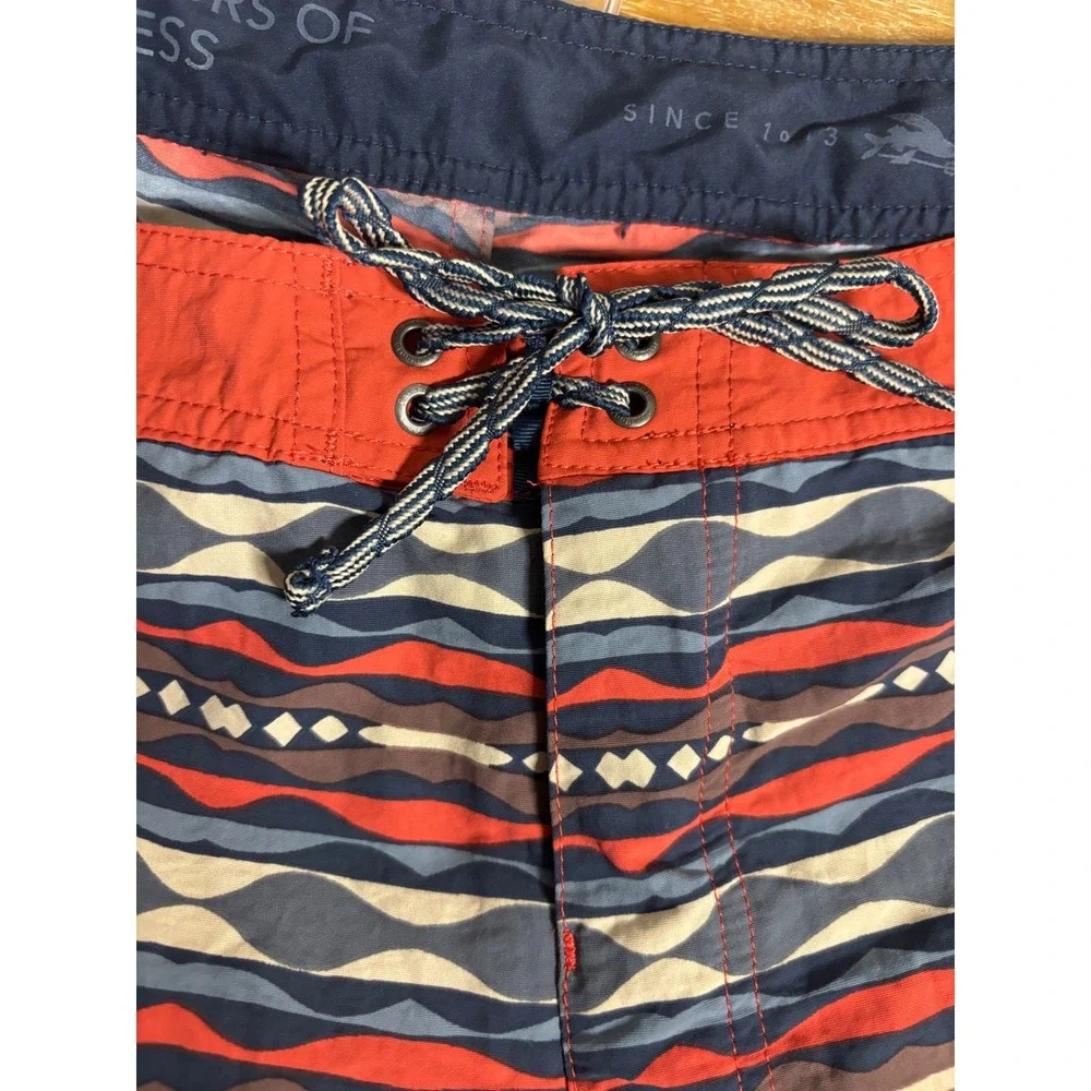 Patagonia Mens Board Shorts Size 35 Blue Red Geometric Wave Print Swim Trunks